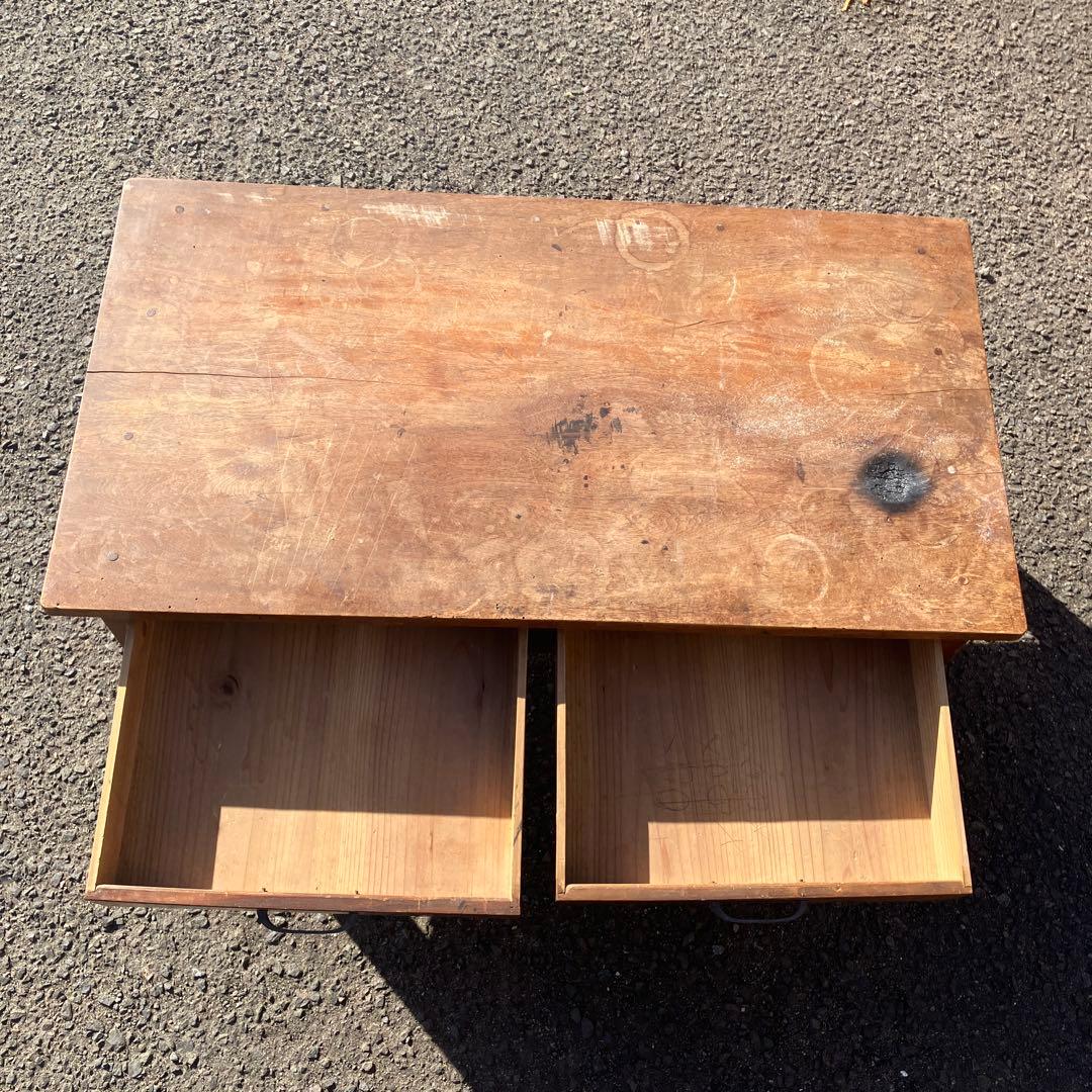 昭和レトロ 文机 座卓 引き出し2杯 当時物 古家具 アンティーク 作業台