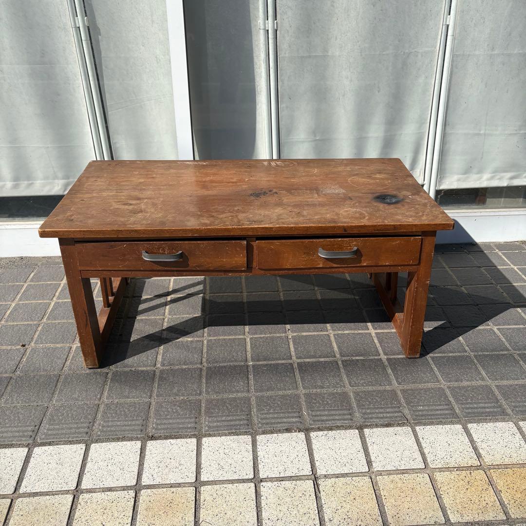 昭和レトロ 文机 座卓 引き出し2杯 当時物 古家具 アンティーク 作業台