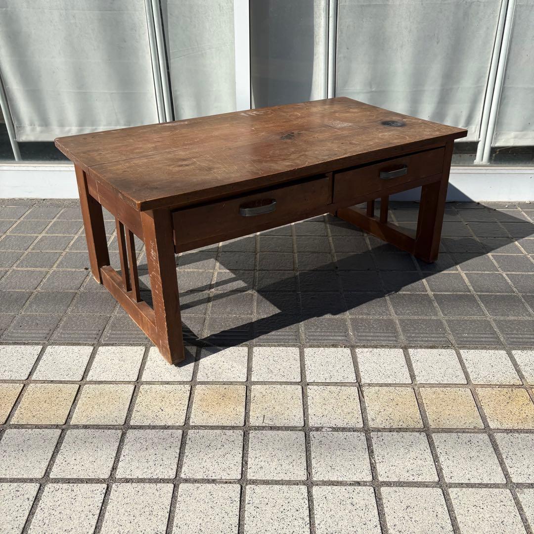 昭和レトロ 文机 座卓 引き出し2杯 当時物 古家具 アンティーク 作業台