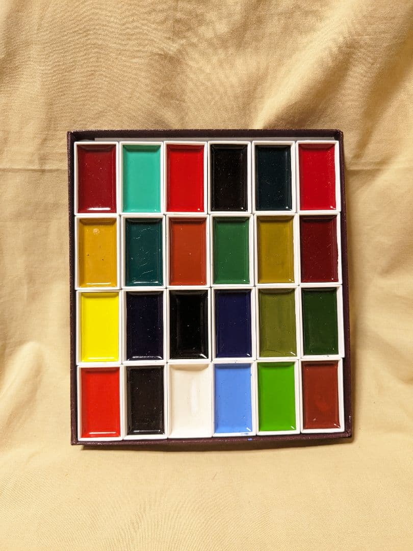 吉祥　顔彩24色セット、玄林堂　青玄・膠・筆2本