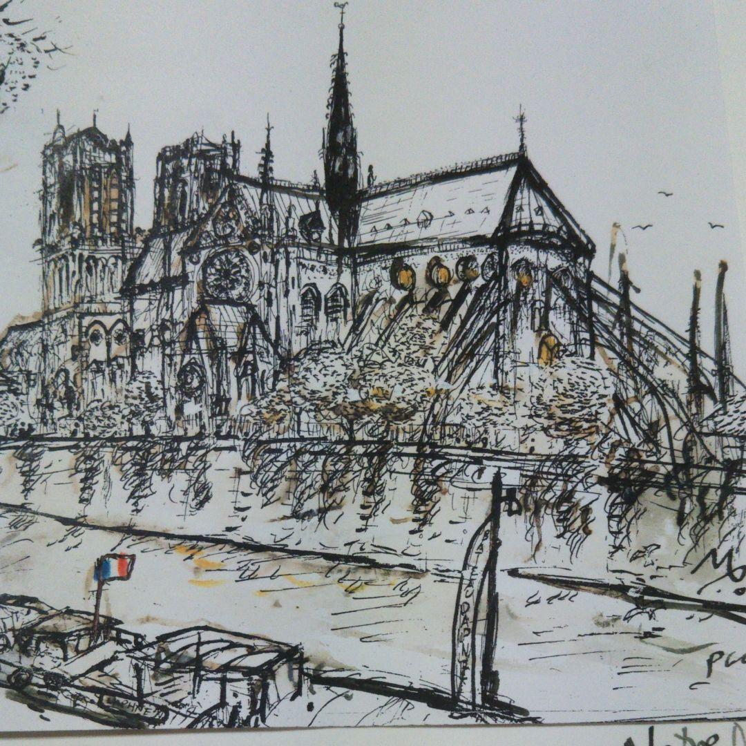 パリ ノートルダム寺院 絵画 一点物