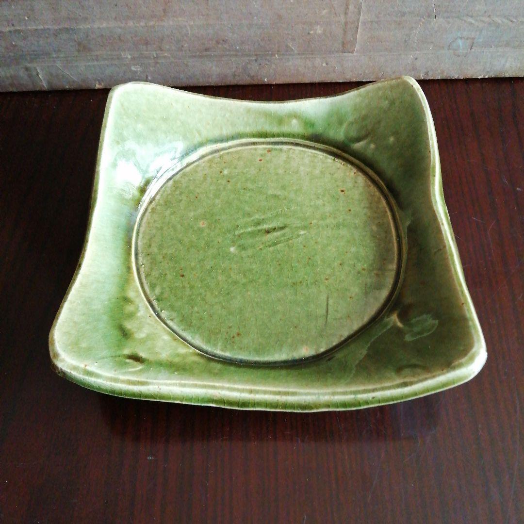 瀬戸焼　織部角皿　20cm　昭和中期