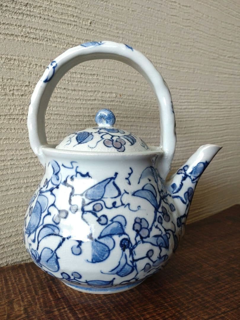 ティーポット　急須　染付　作家もの　金継ぎ修理済み