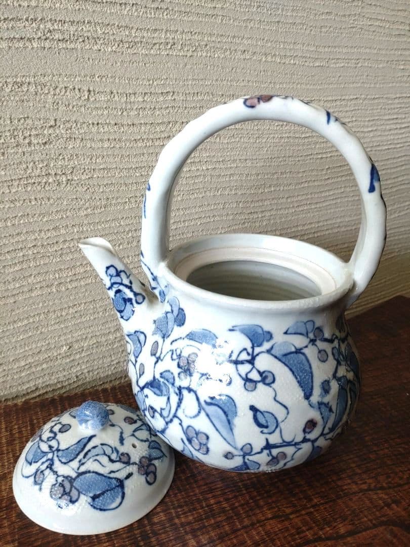 ティーポット　急須　染付　作家もの　金継ぎ修理済み