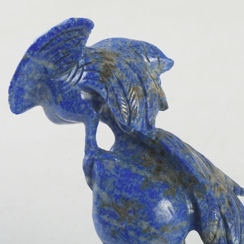 中国　玉石青晶石彫刻　双鶴刻　置物　唐木台付　V　9996