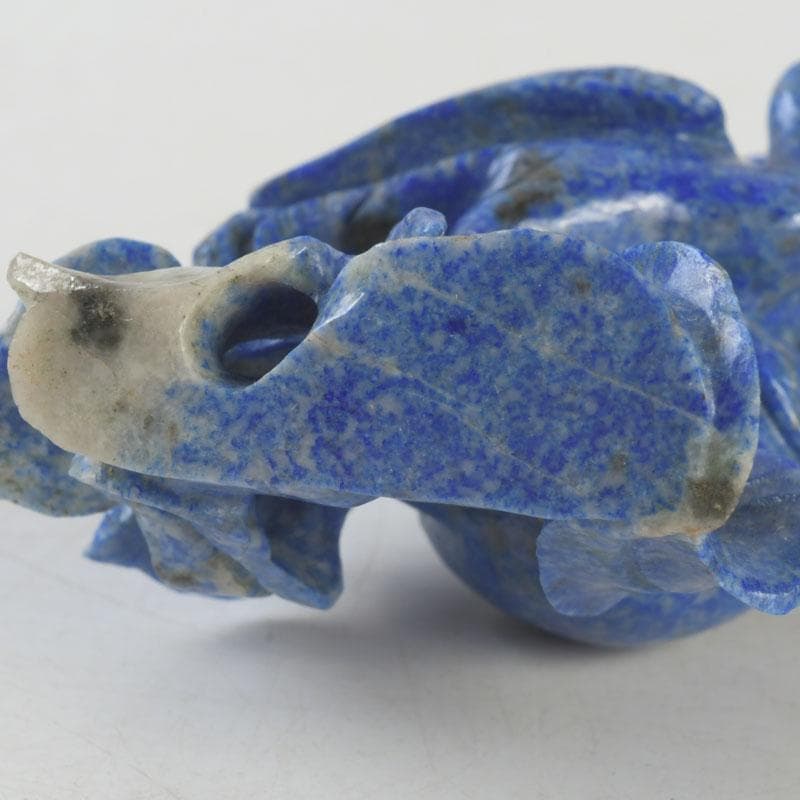 中国　玉石青晶石彫刻　双鶴刻　置物　唐木台付　V　9996