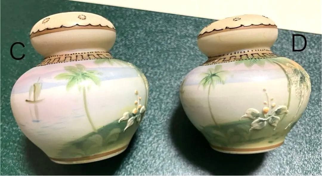 【希少】椰子の木のある風景文 オールドノリタケ / ソルト&ペッパー セット