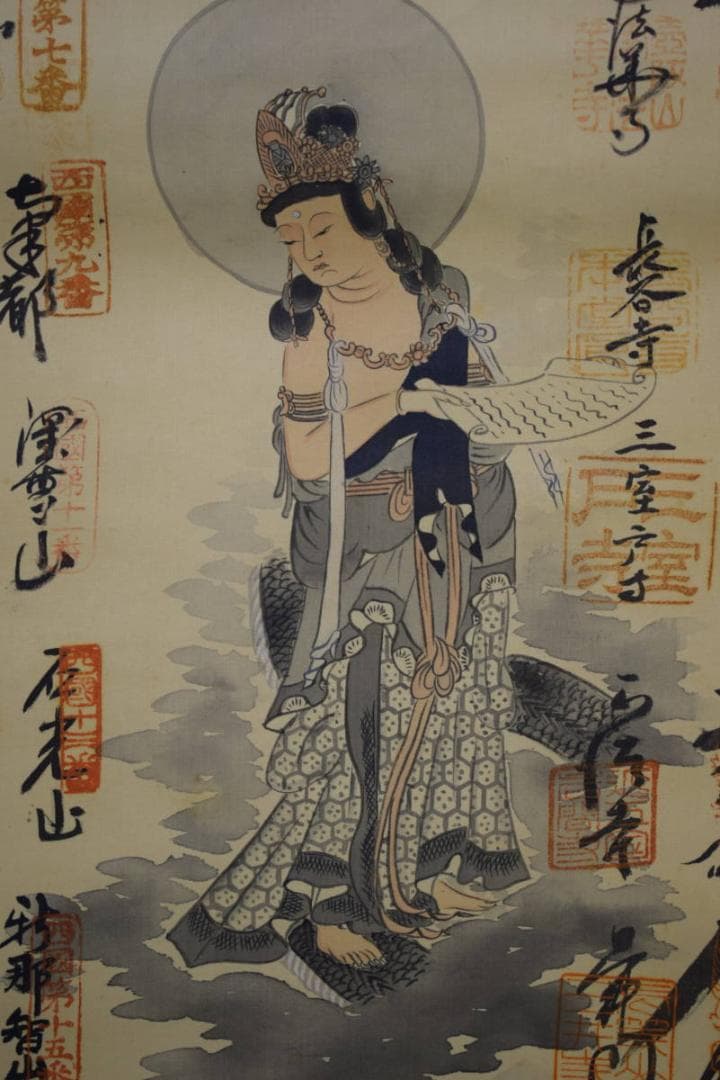 真作/西国三十三ヶ所/三十三ヵ所霊場集印肉筆掛軸/布袋屋掛軸HE-139