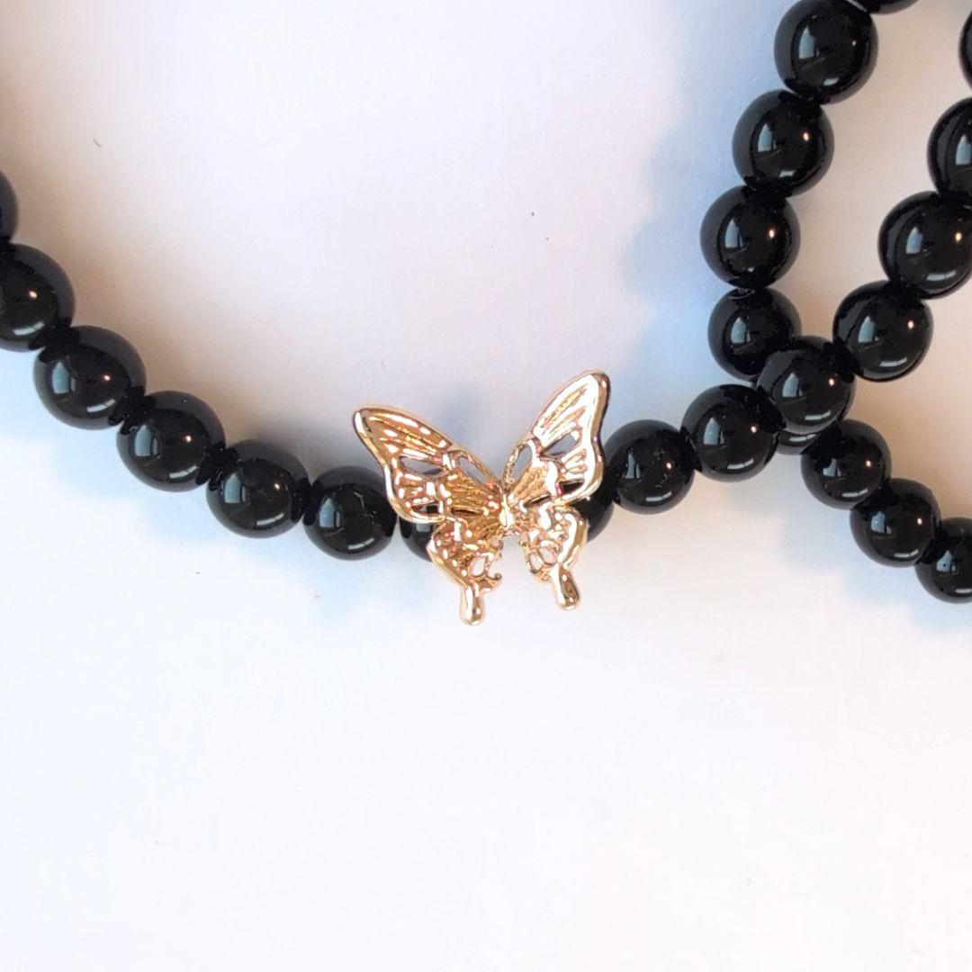 天然石ブレスレット ブラックトルマリンルチルキューブ&モリオン