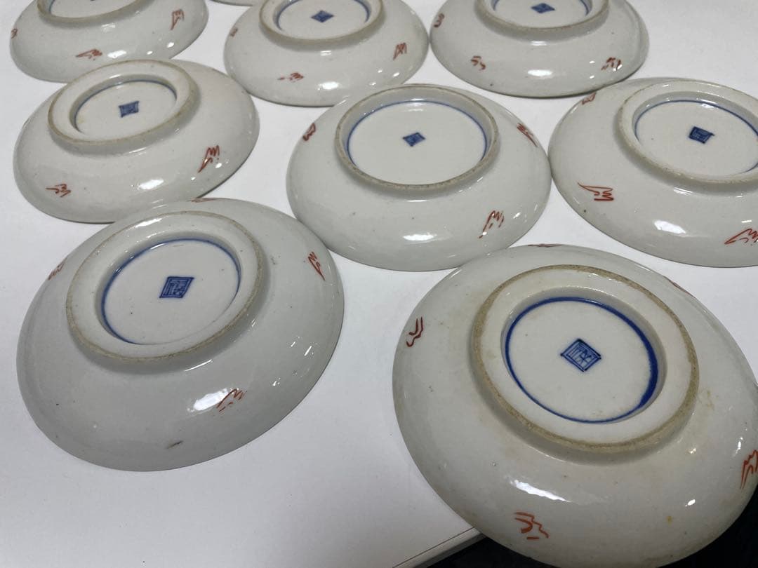 【現状品】古伊万里 白磁 金彩 赤 朱絵 龍 小皿 アンティーク 時代物 13枚