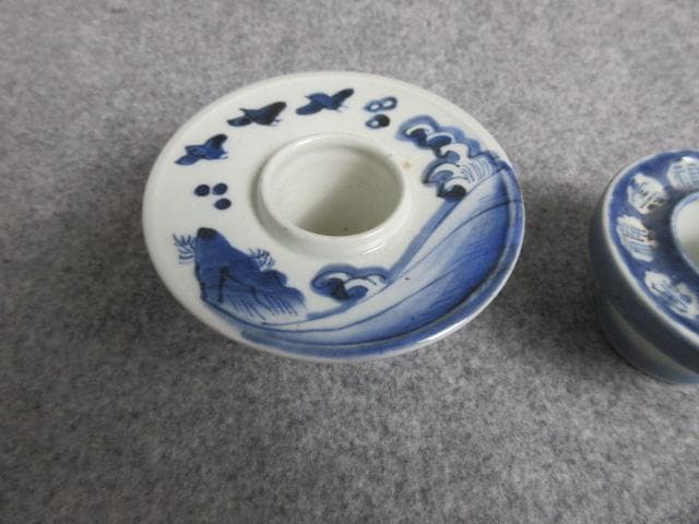 伊万里染付波に千鳥文字文盃台2個 [B28809]