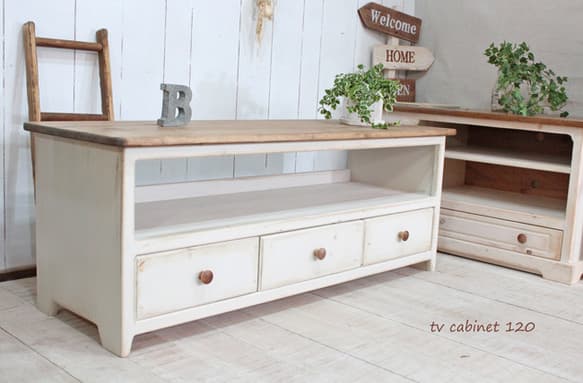 ハンドメイド　シャビーなテレビボード120アンティークホワイト