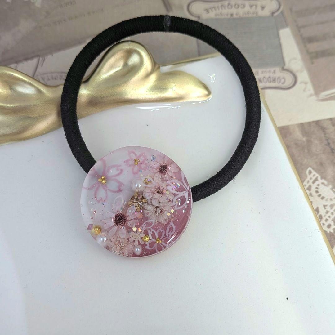 ＃468 手描き✴桜❀ピンク✴レジンヘアゴムキーホルダーブローチ