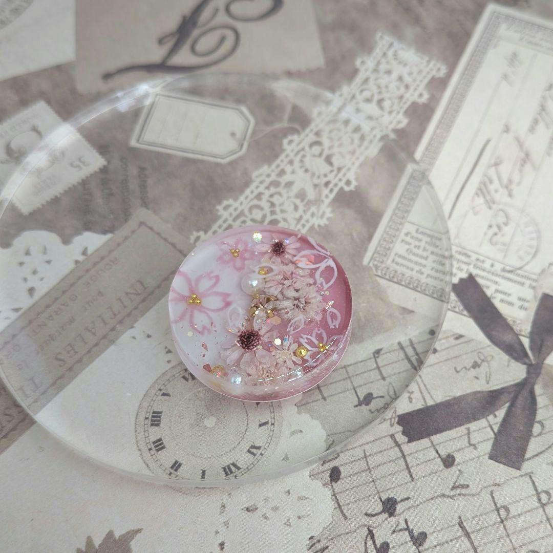 ＃468 手描き✴桜❀ピンク✴レジンヘアゴムキーホルダーブローチ