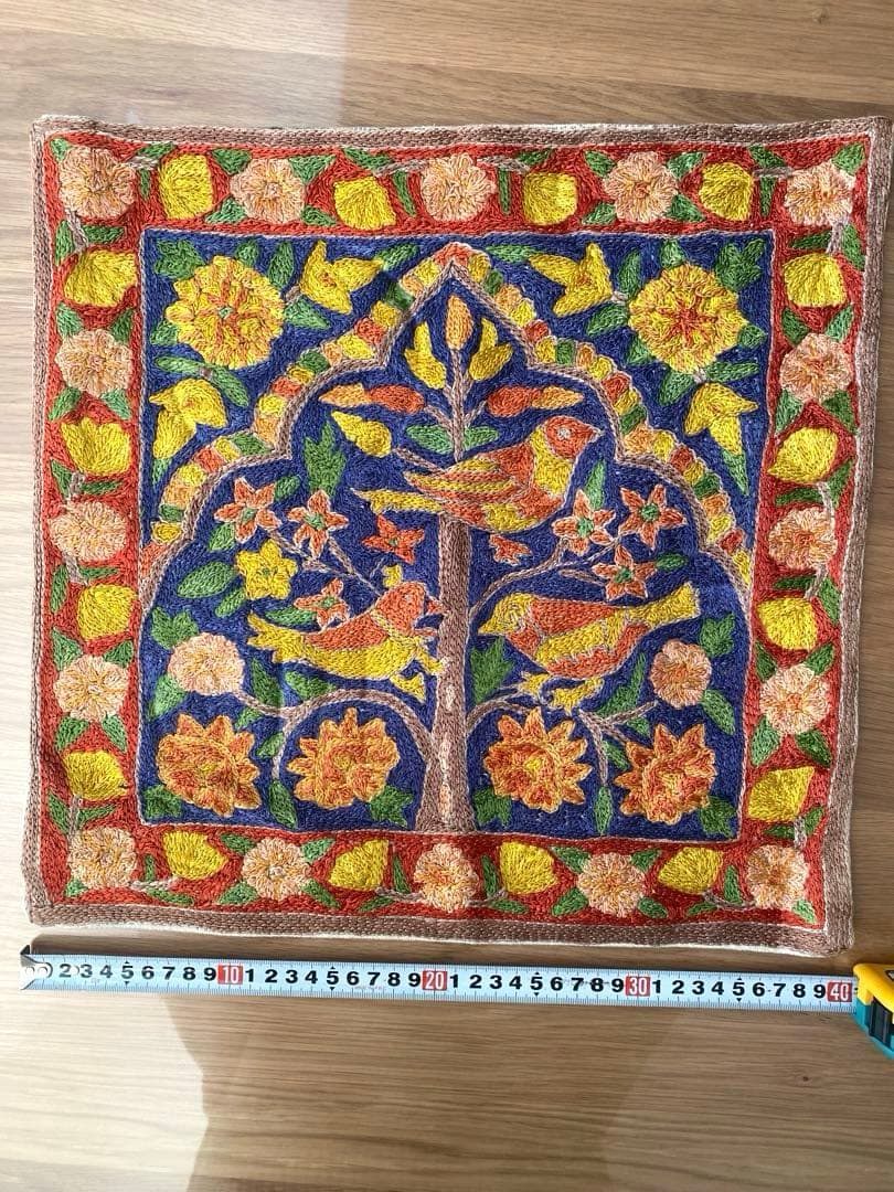 【全面シルク刺繍】クッションカバー ウズベキスタン スザニ 約38×40cm
