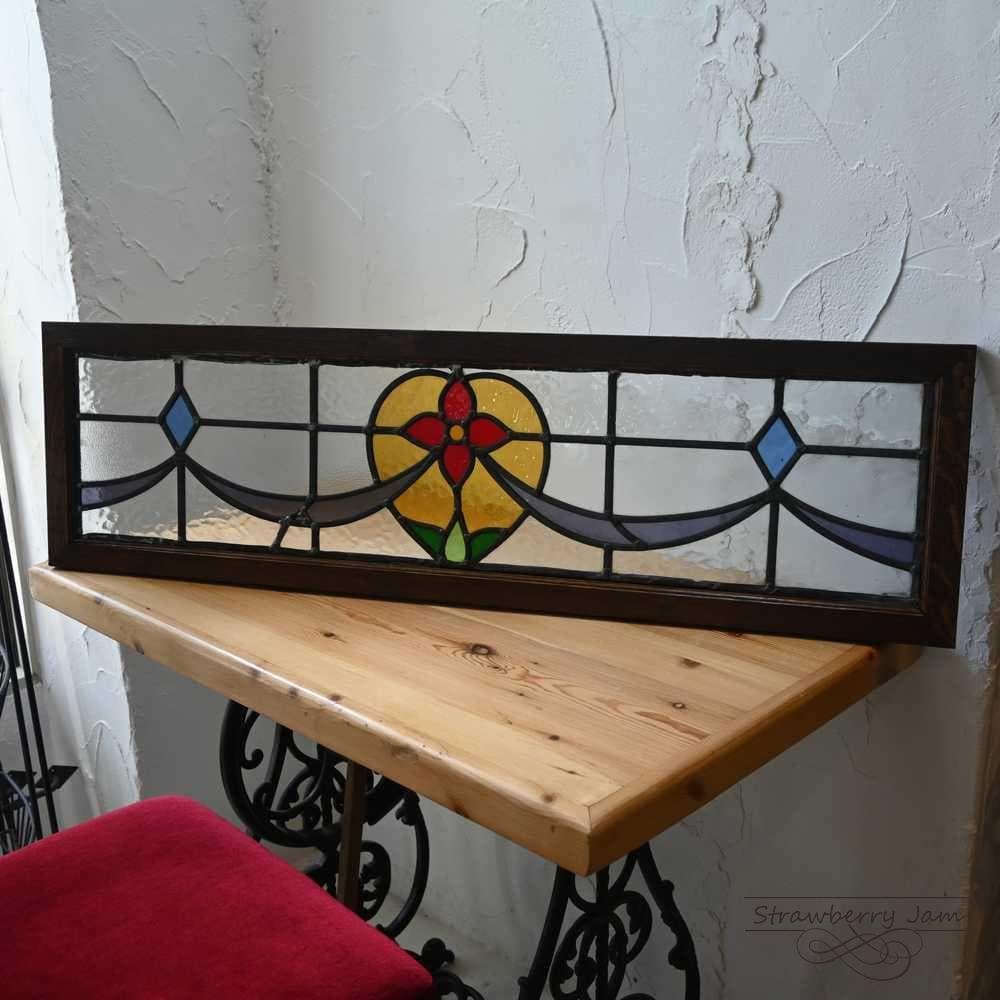 L3710-52 英国アンティーク ステンドグラス バラ 窓枠 建材 インテリア