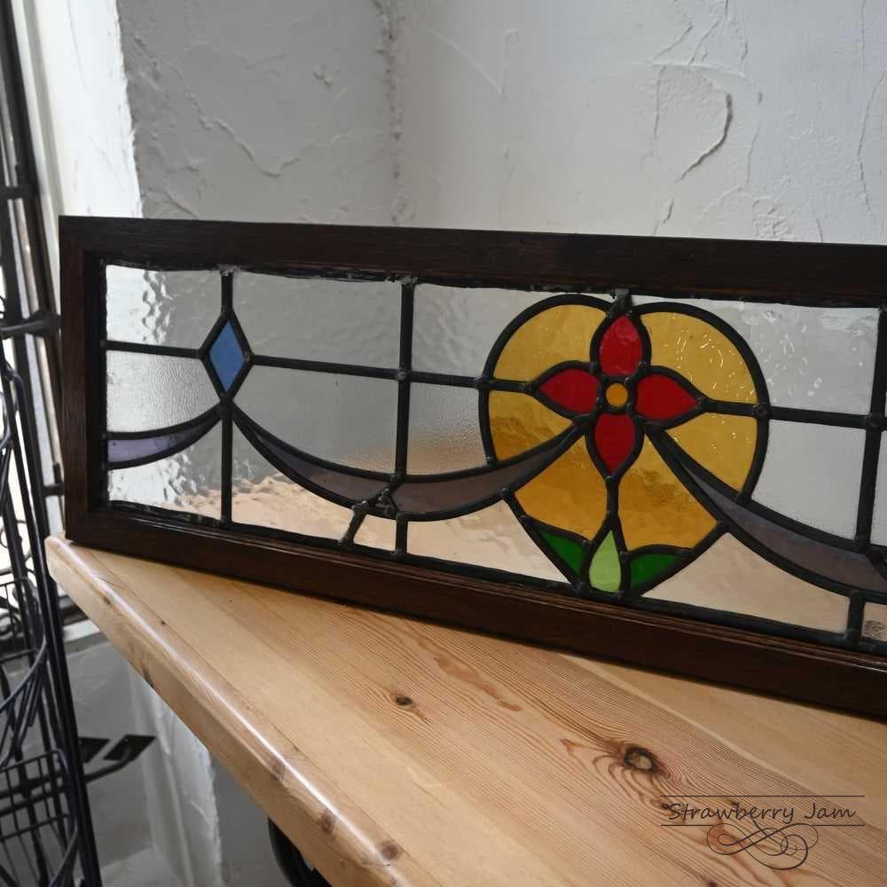 L3710-52 英国アンティーク ステンドグラス バラ 窓枠 建材 インテリア