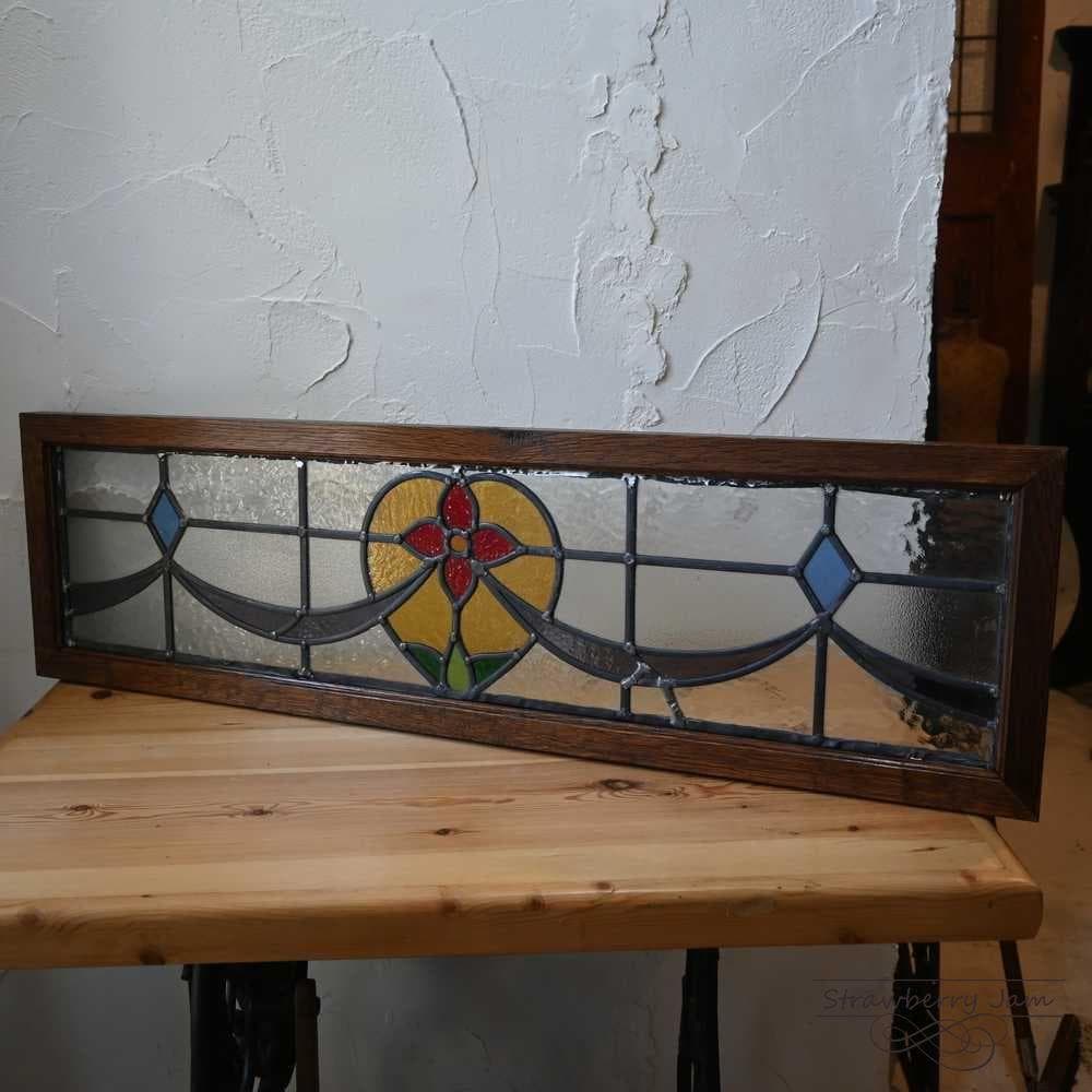 L3710-52 英国アンティーク ステンドグラス バラ 窓枠 建材 インテリア