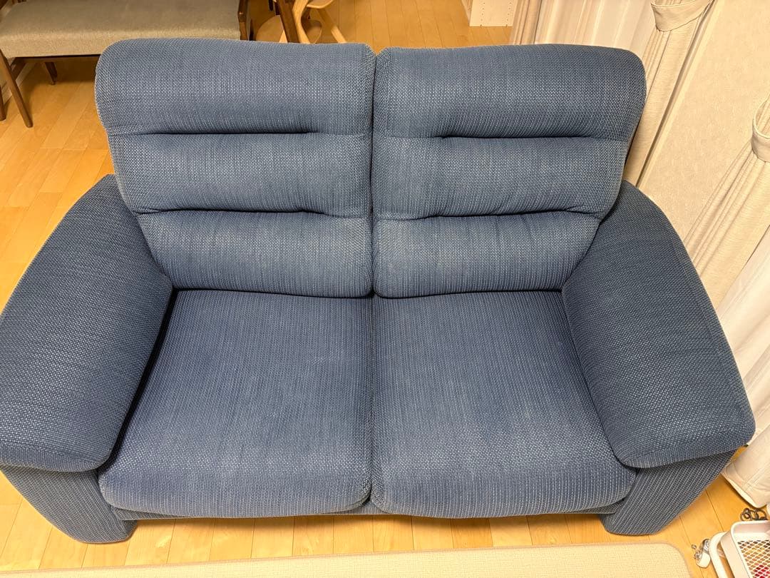 ニトリ 2人掛け 布張りソファ NポケットA12 ブルー 清掃洗濯済 送料込み