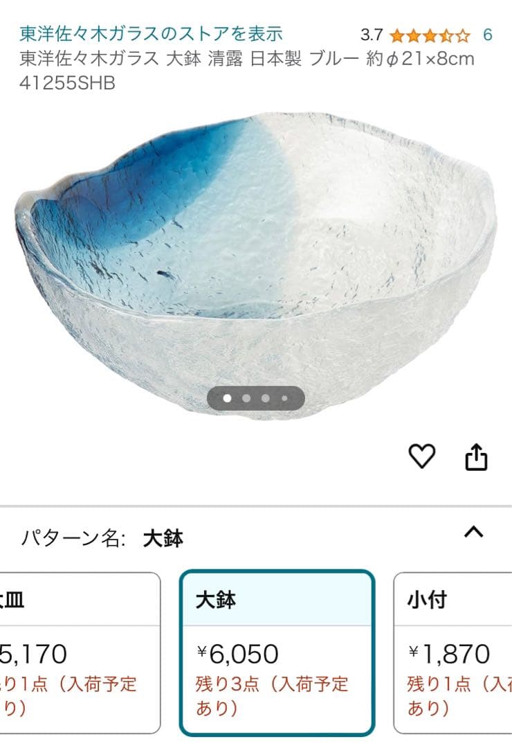 東洋佐々木ガラス　大鉢＆小皿5枚