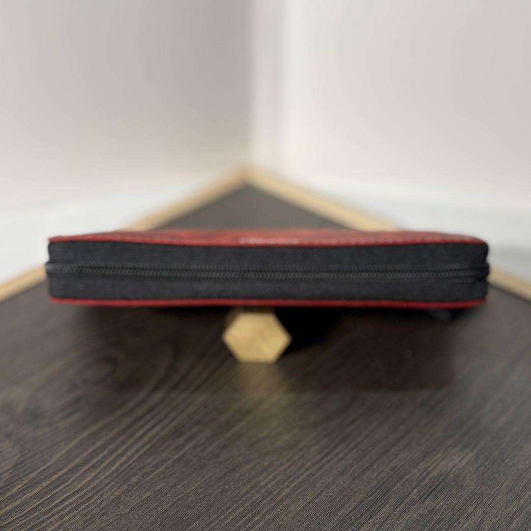 本革 ラウンドファスナー長財布 ラウンドジップ長財布 ハンドメイド 赤 黒