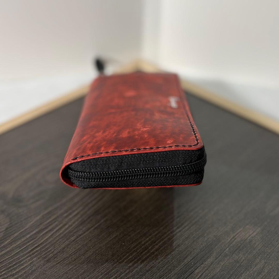 本革 ラウンドファスナー長財布 ラウンドジップ長財布 ハンドメイド 赤 黒
