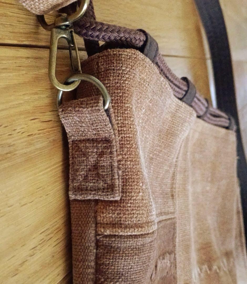 奏*花様 古布柿渋染酒袋　巾着ショルダーバッグ　1点物　ハンドメイド　アンティー