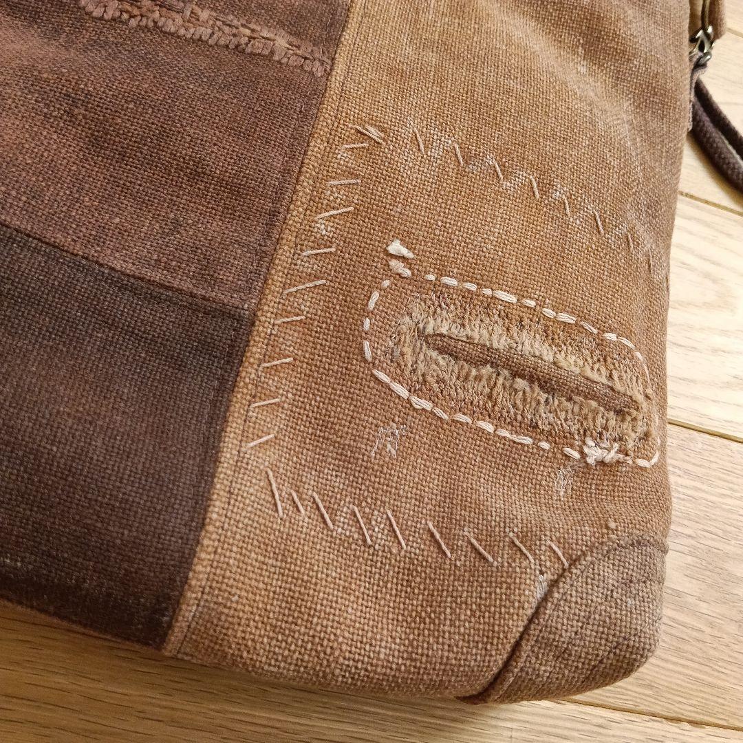 奏*花様 古布柿渋染酒袋　巾着ショルダーバッグ　1点物　ハンドメイド　アンティー