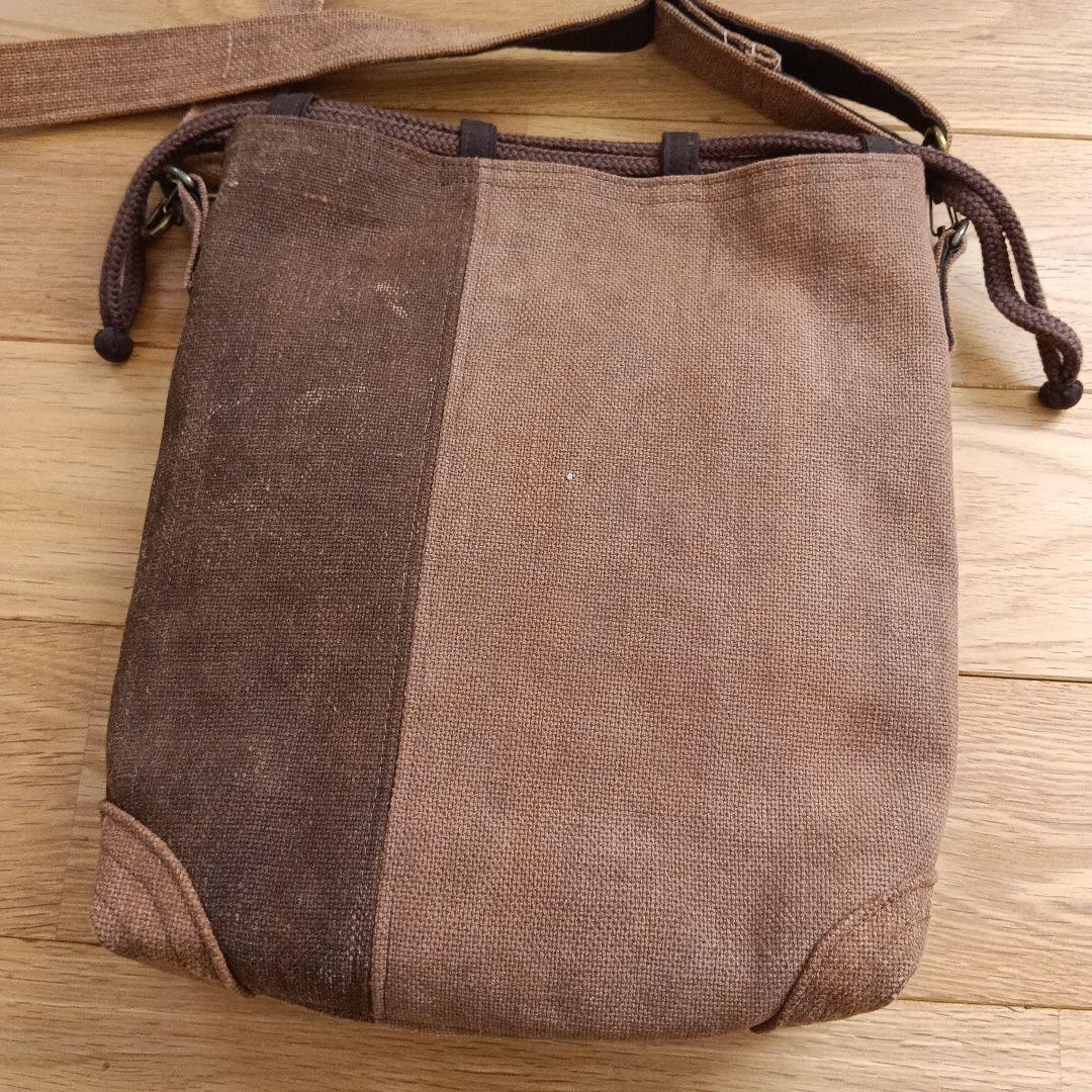 奏*花様 古布柿渋染酒袋　巾着ショルダーバッグ　1点物　ハンドメイド　アンティー
