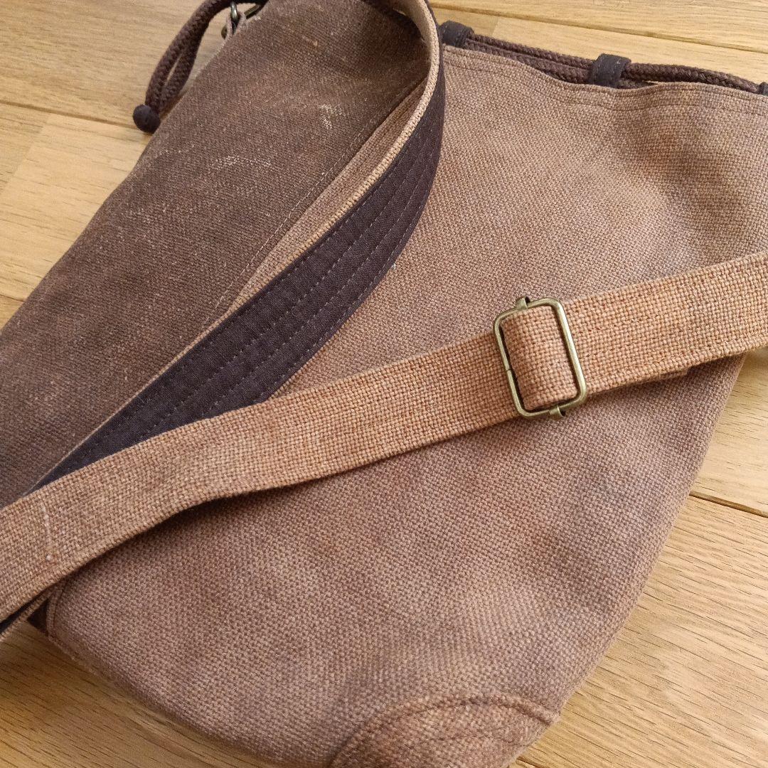 奏*花様 古布柿渋染酒袋　巾着ショルダーバッグ　1点物　ハンドメイド　アンティー