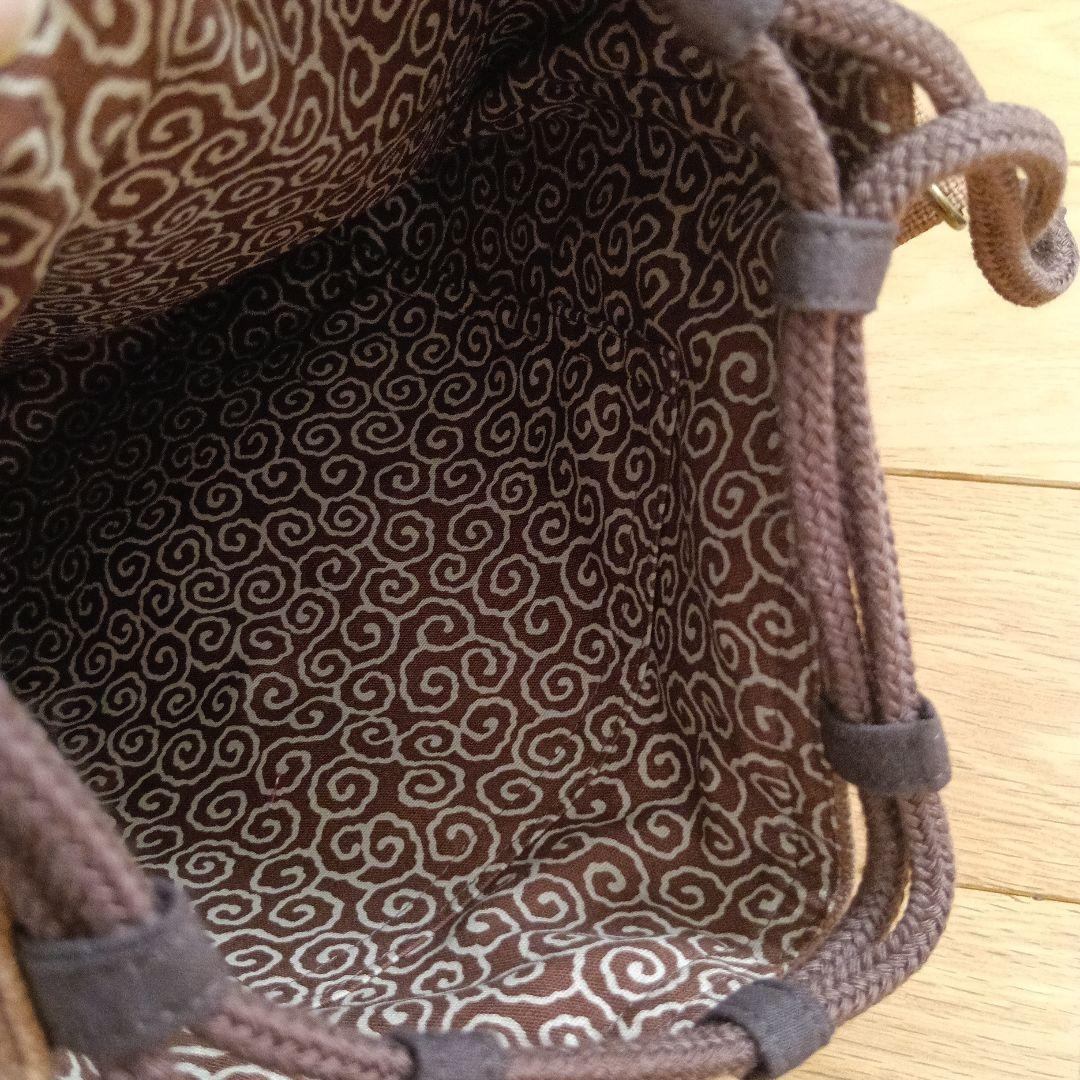 奏*花様 古布柿渋染酒袋　巾着ショルダーバッグ　1点物　ハンドメイド　アンティー