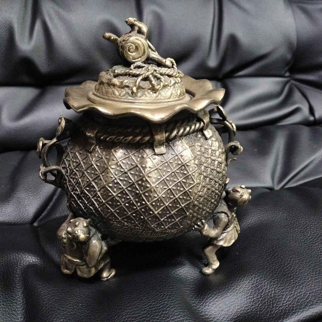高岡銅器 洋銀 香炉 骨董 古美術 アンティーク 茶道具