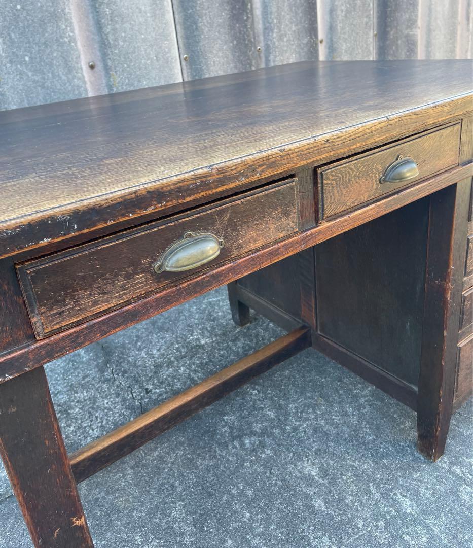 ビンテージ/古道具/無垢材/片袖机/書斎机/学習机/作業台/デスク/店舗什器/⑨