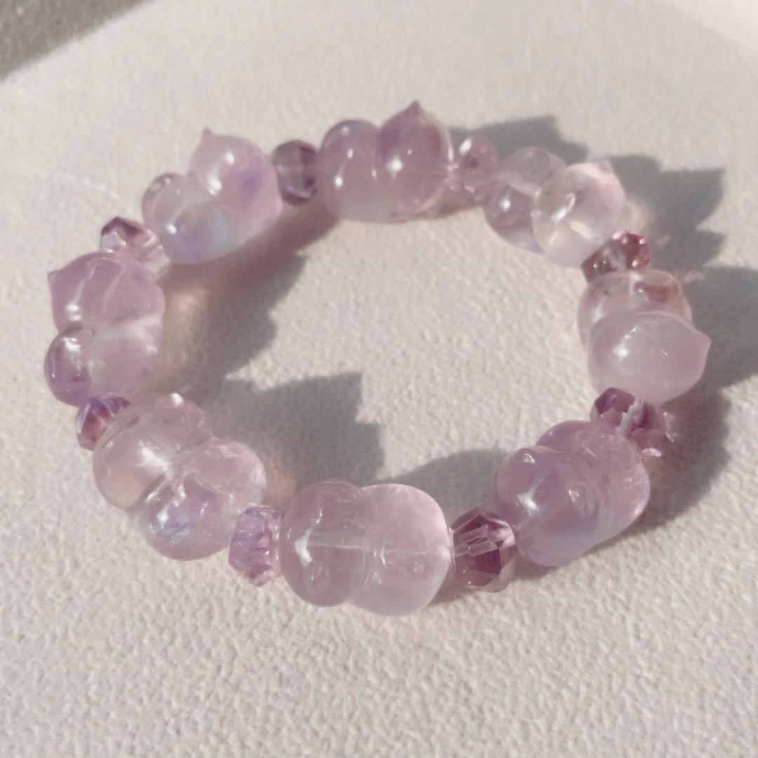 アメシスト　天然石　ブレスレット　ねこ　パーツ