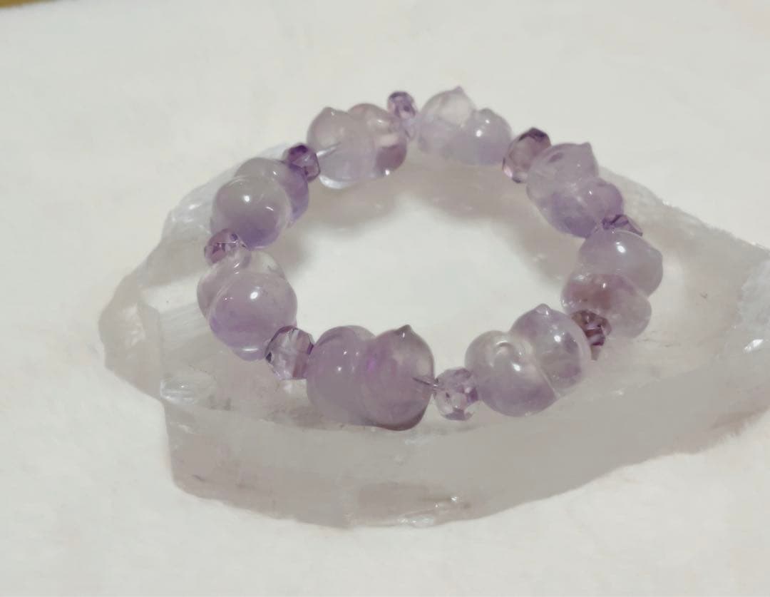 アメシスト　天然石　ブレスレット　ねこ　パーツ