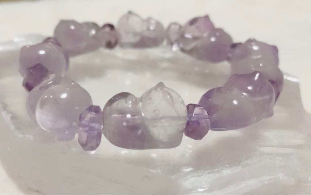 アメシスト　天然石　ブレスレット　ねこ　パーツ