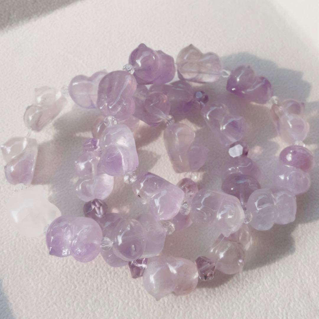 アメシスト　天然石　ブレスレット　ねこ　パーツ