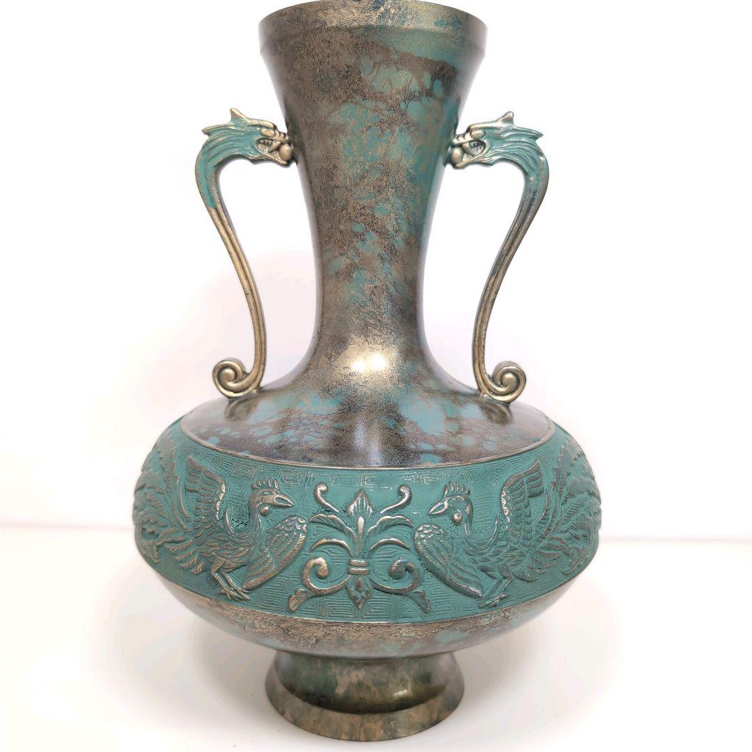 高岡銅器 青銅花瓶 龍の持ち手付き