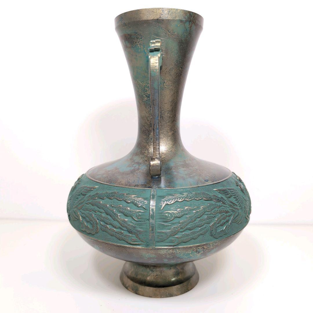 高岡銅器 青銅花瓶 龍の持ち手付き