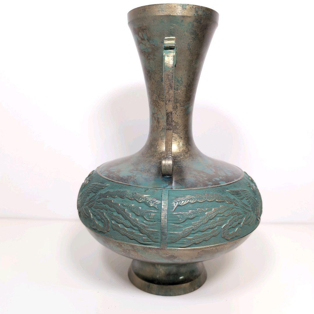 高岡銅器 青銅花瓶 龍の持ち手付き