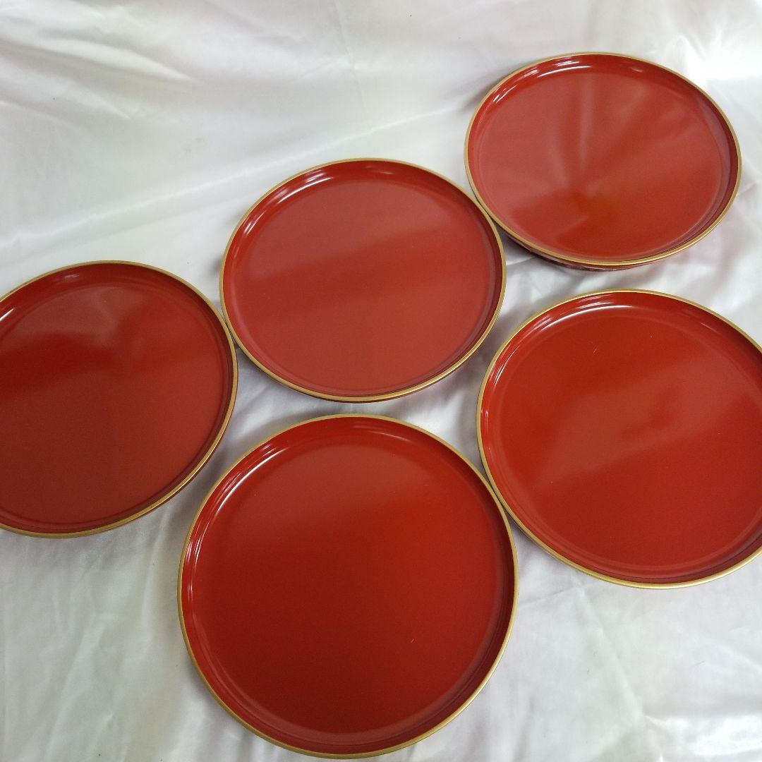 【未使用】　◆ 高級山中塗 ◆　 　　宝来シリーズ　高台多様皿　5枚揃