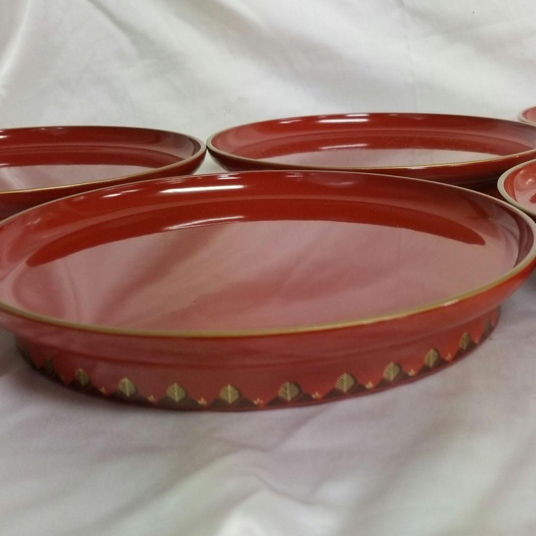 【未使用】　◆ 高級山中塗 ◆　 　　宝来シリーズ　高台多様皿　5枚揃