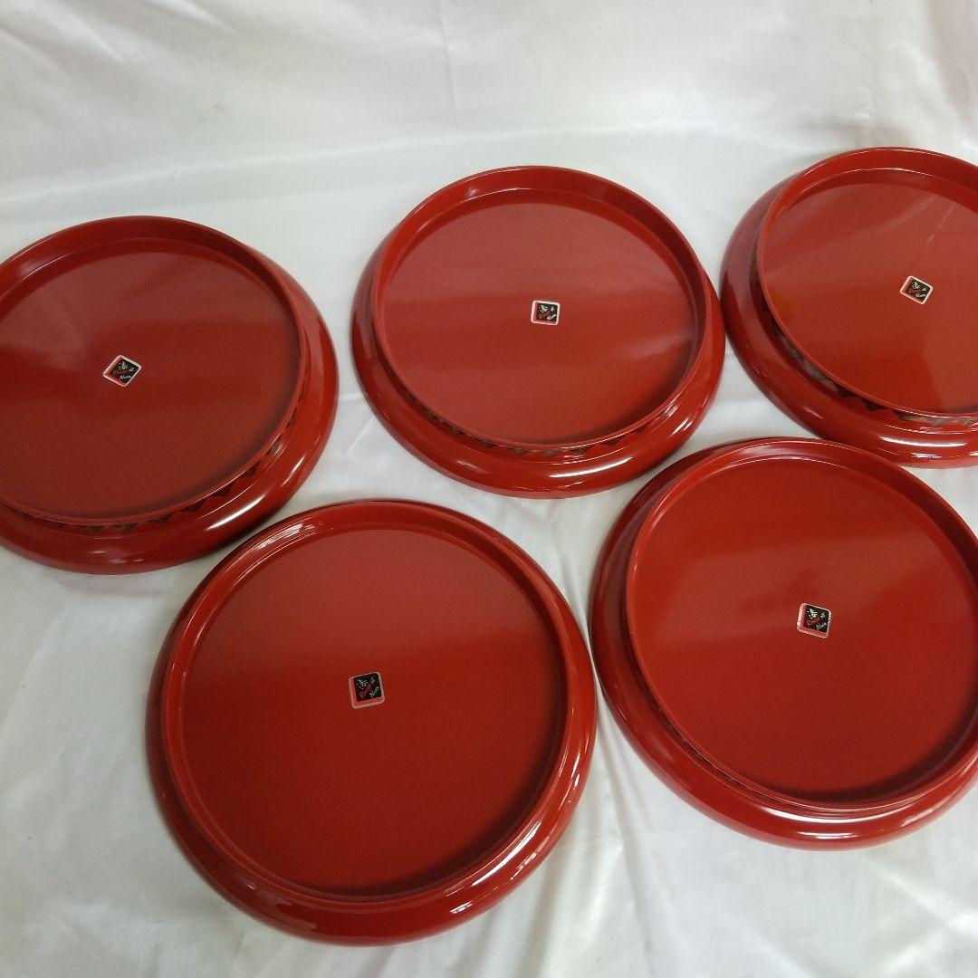 【未使用】　◆ 高級山中塗 ◆　 　　宝来シリーズ　高台多様皿　5枚揃