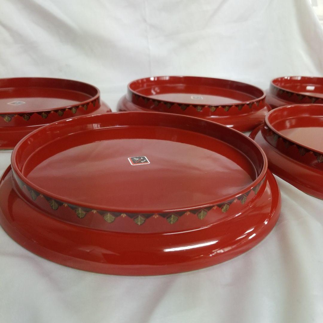 【未使用】　◆ 高級山中塗 ◆　 　　宝来シリーズ　高台多様皿　5枚揃