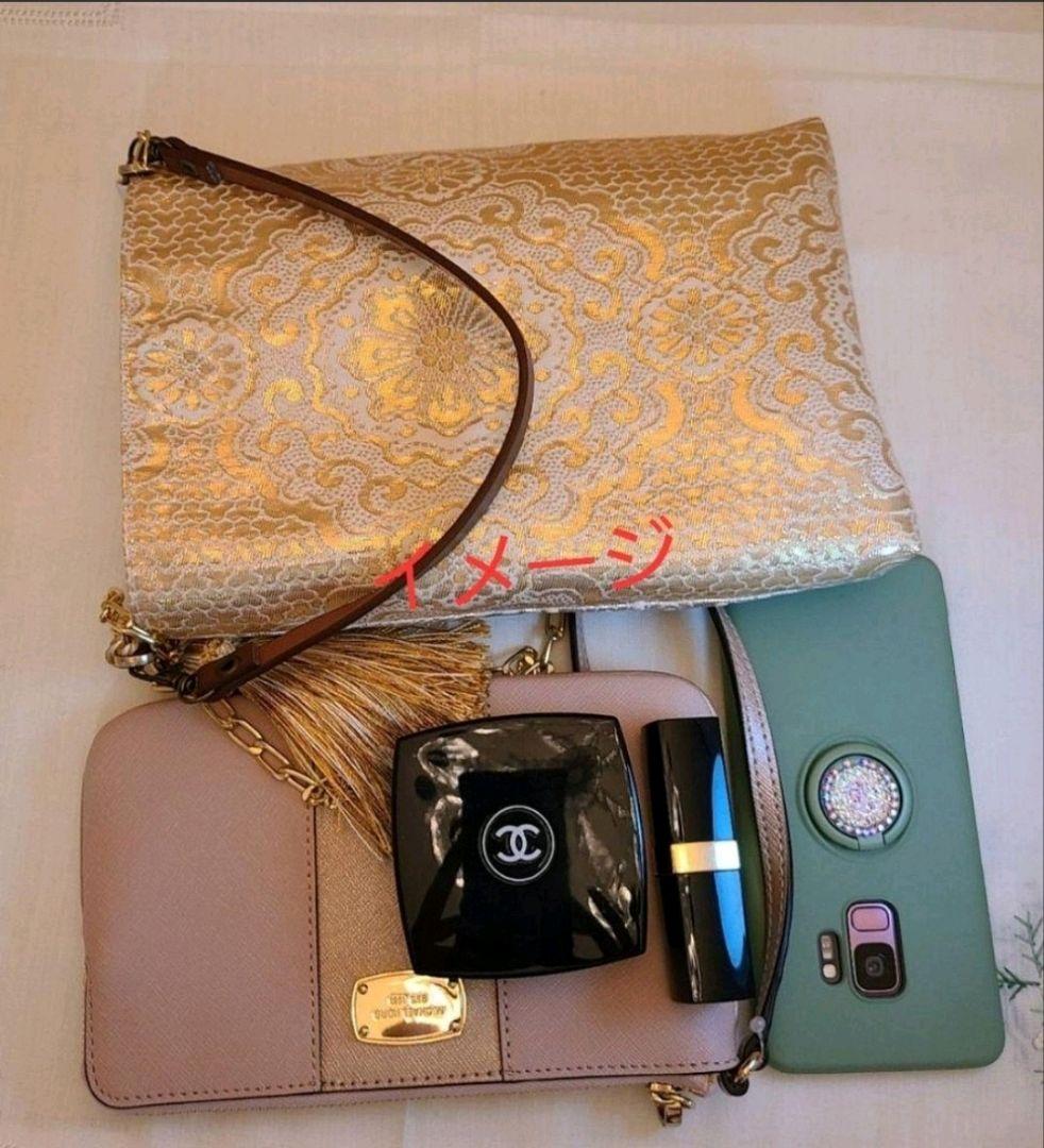 和風花模様、シルク着物帯の2waysスマホショルダーバッグ、 ハンドバッグ