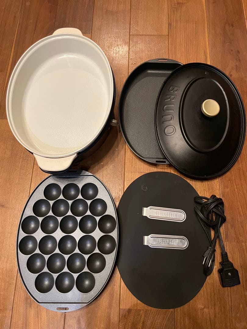 BRUNO オーバルホットプレート　ブラック たこ焼きプレート付き
