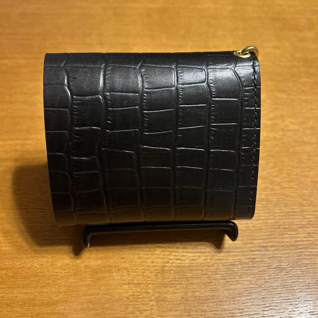 牛革クロコ型押し　ミドル財布 三つ折り　トラッカーウォレット　ハトメ　小判カン