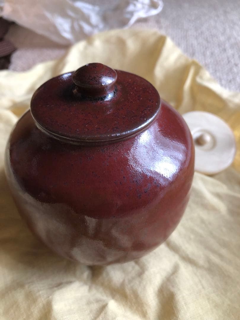 鉄砂　茶入　安東五　氏作　共箱入　替蓋付き