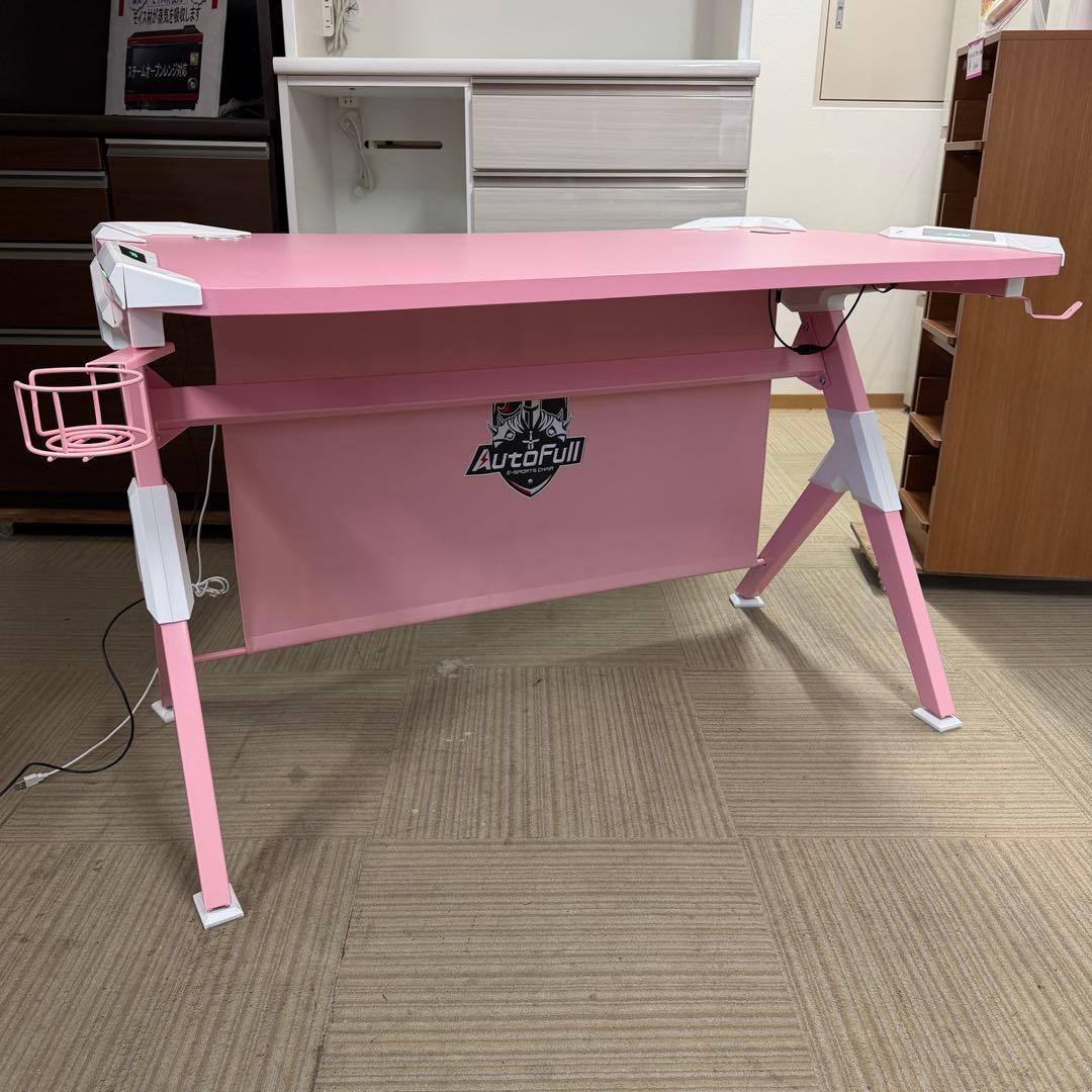 【美品‼️】Autofull PCデスク ゲーミングデスク ワイヤレス充電　ピンク