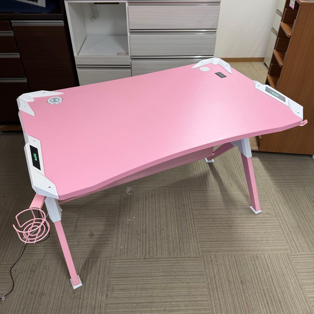 【美品‼️】Autofull PCデスク ゲーミングデスク ワイヤレス充電　ピンク